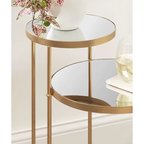 imageKate and Laurel Peero 2Tier Modern Glam Side Table 12 x 15 x 24 Mirror and Gold Minimal Elegant Tiered Side Table with Varying Sized Tabletops and Mirrored Glass SurfaceMirror and Gold