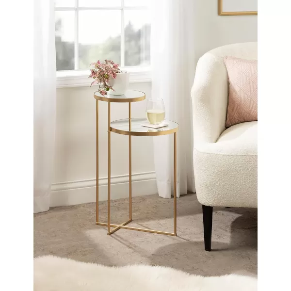 imageKate and Laurel Peero 2Tier Modern Glam Side Table 12 x 15 x 24 Mirror and Gold Minimal Elegant Tiered Side Table with Varying Sized Tabletops and Mirrored Glass SurfaceMirror and Gold