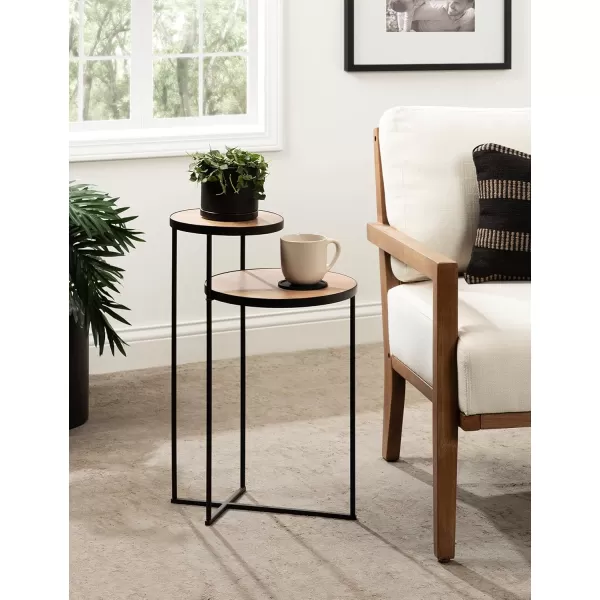 imageKate and Laurel Peero 2Tier Modern Glam Side Table 12 x 15 x 24 Mirror and Gold Minimal Elegant Tiered Side Table with Varying Sized Tabletops and Mirrored Glass SurfaceNaturalBlack