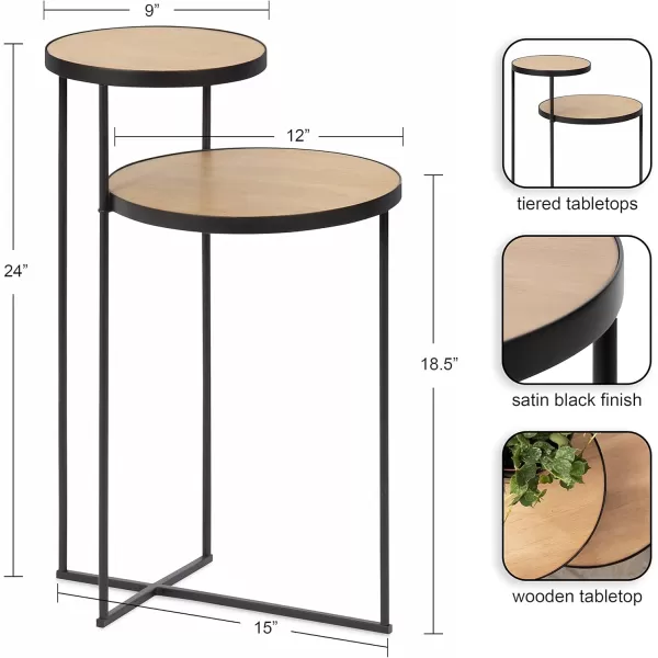 imageKate and Laurel Peero 2Tier Modern Glam Side Table 12 x 15 x 24 Mirror and Gold Minimal Elegant Tiered Side Table with Varying Sized Tabletops and Mirrored Glass SurfaceNaturalBlack