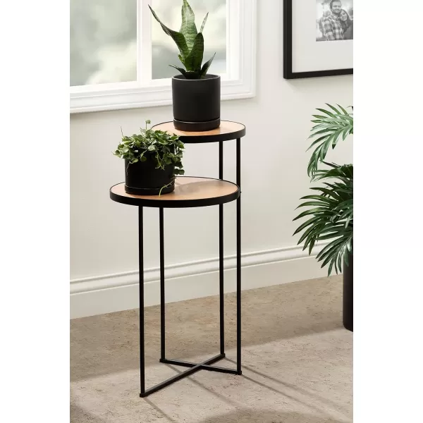 imageKate and Laurel Peero 2Tier Modern Glam Side Table 12 x 15 x 24 Mirror and Gold Minimal Elegant Tiered Side Table with Varying Sized Tabletops and Mirrored Glass SurfaceNaturalBlack