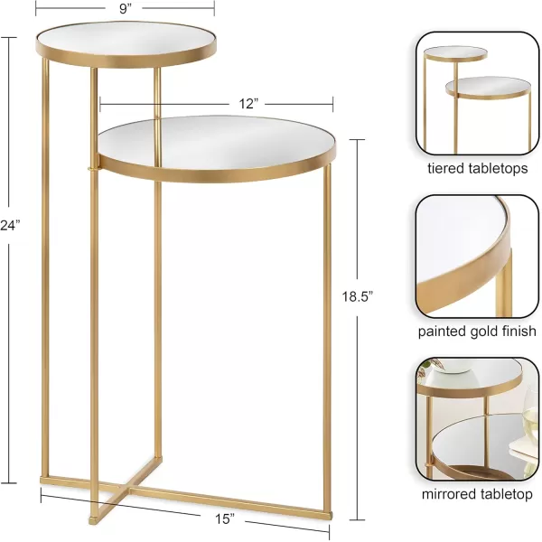 imageKate and Laurel Peero 2Tier Modern Glam Side Table 12 x 15 x 24 Mirror and Gold Minimal Elegant Tiered Side Table with Varying Sized Tabletops and Mirrored Glass SurfaceMirror and Gold