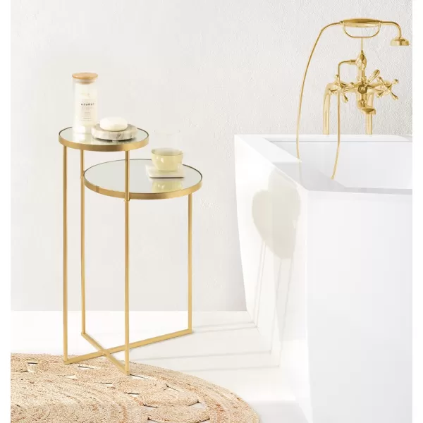 imageKate and Laurel Peero 2Tier Modern Glam Side Table 12 x 15 x 24 Mirror and Gold Minimal Elegant Tiered Side Table with Varying Sized Tabletops and Mirrored Glass SurfaceMirror and Gold