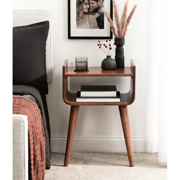 imageKate and Laurel Quilby Solid Wood Side Table with Storage for Use as Bedroom Nightstand 18x14x27 Walnut Brown