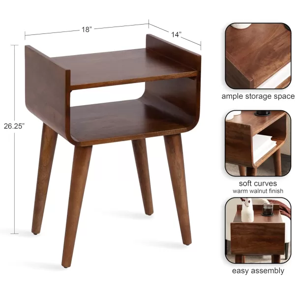 imageKate and Laurel Quilby Solid Wood Side Table with Storage for Use as Bedroom Nightstand 18x14x27 Walnut Brown
