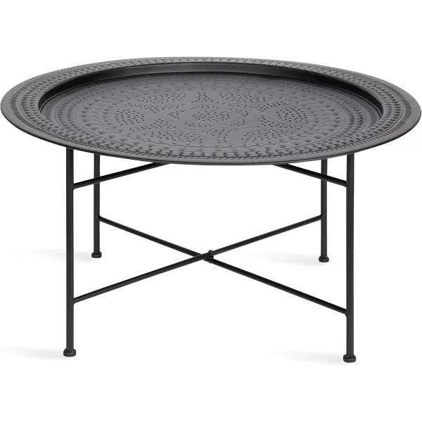 imageKate and Laurel Razza Modern Round Metal Coffee Table 28 x 28 x 15 Black Stamped Metal Table for Storage and Display