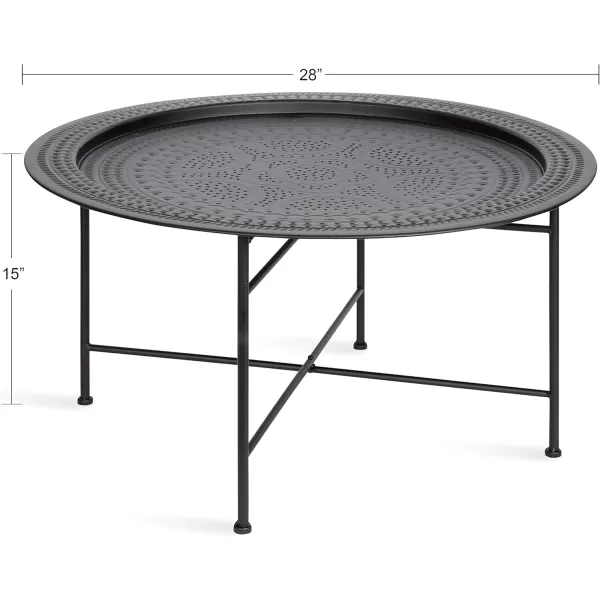 imageKate and Laurel Razza Modern Round Metal Coffee Table 28 x 28 x 15 Black Stamped Metal Table for Storage and Display