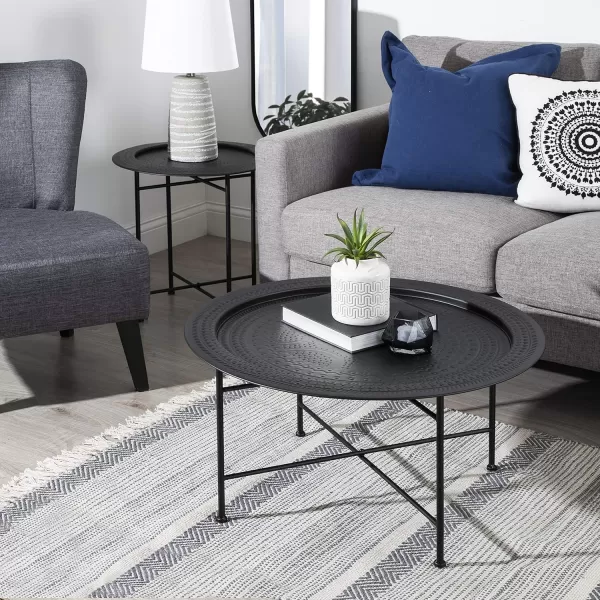 imageKate and Laurel Razza Modern Round Metal Coffee Table 28 x 28 x 15 Black Stamped Metal Table for Storage and Display