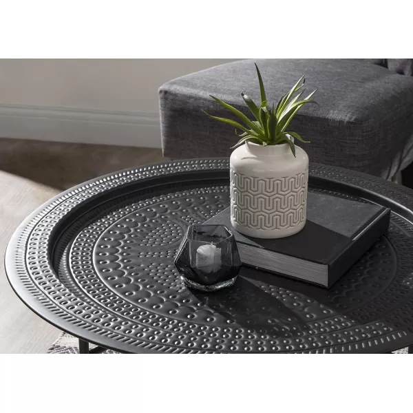 imageKate and Laurel Razza Modern Round Metal Coffee Table 28 x 28 x 15 Black Stamped Metal Table for Storage and Display