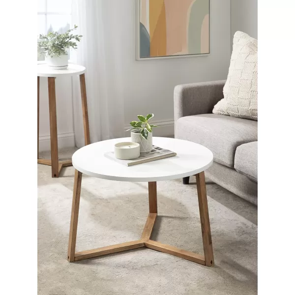 imageKate and Laurel Rioux Modern Round Coffee Table 26 x 26 x 18 White and Natural Wood Decorative Scandinavian Minimalist Coffee Table for Serving Display and Storage