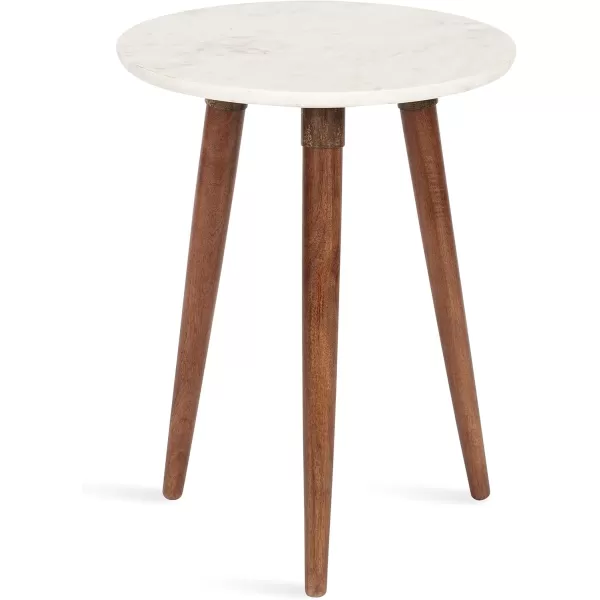 imageKate and Laurel Rumsen Round Side Table 16 x 16 x 21 White and Walnut Brown Modern Tripod End Table with Genuine Marble TabletopWalnut Brown
