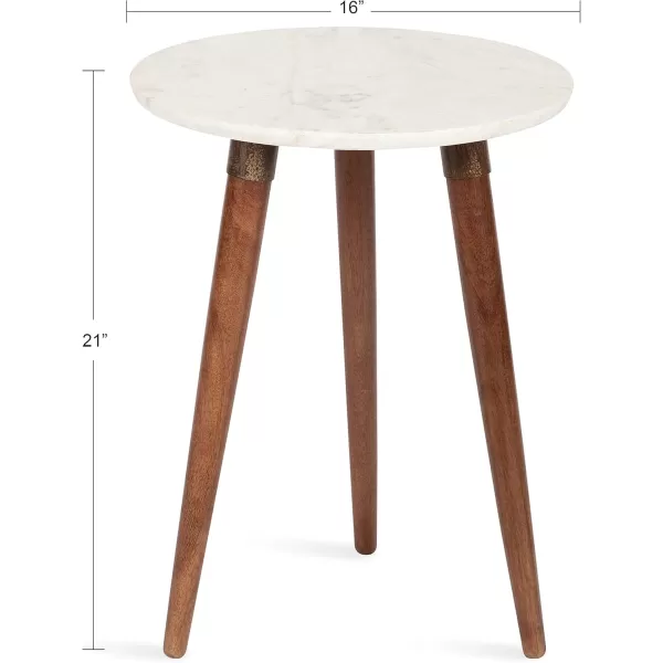 imageKate and Laurel Rumsen Round Side Table 16 x 16 x 21 White and Walnut Brown Modern Tripod End Table with Genuine Marble TabletopWalnut Brown