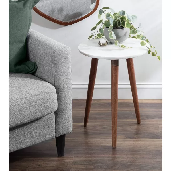 imageKate and Laurel Rumsen Round Side Table 16 x 16 x 21 White and Walnut Brown Modern Tripod End Table with Genuine Marble TabletopWalnut Brown