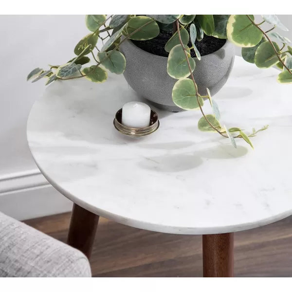 imageKate and Laurel Rumsen Round Side Table 16 x 16 x 21 White and Walnut Brown Modern Tripod End Table with Genuine Marble TabletopWalnut Brown