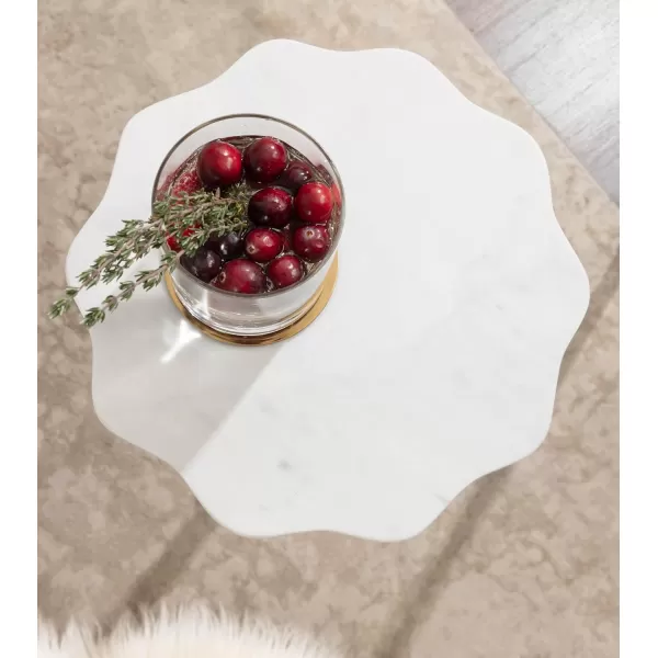 imageKate and Laurel Sanzo Modern Pedestal Drink Table 10 x 10 x 23 Antique Brass and White Decorative End Table with Scalloped Marble Tabletop for Use as Small Plant Stand or Cute Martini Table