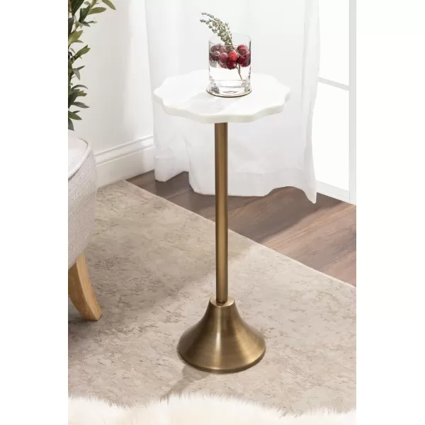 imageKate and Laurel Sanzo Modern Pedestal Drink Table 10 x 10 x 23 Antique Brass and White Decorative End Table with Scalloped Marble Tabletop for Use as Small Plant Stand or Cute Martini Table