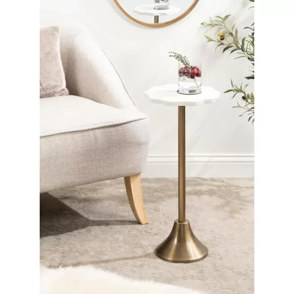 imageKate and Laurel Sanzo Modern Pedestal Drink Table 10 x 10 x 23 Antique Brass and White Decorative End Table with Scalloped Marble Tabletop for Use as Small Plant Stand or Cute Martini Table