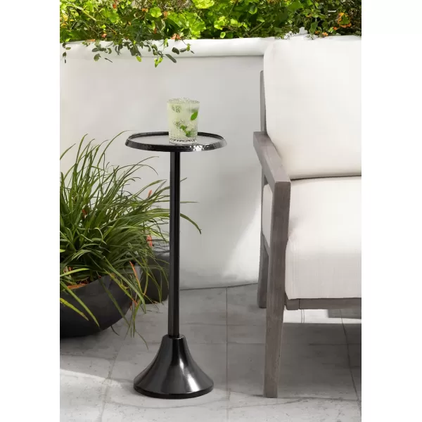 imageKate and Laurel Sanzo Modern Pedestal Outdoor Drink Table 9 x 9 x 23 Black Decorative Outdoor Patio Table for Deck with Hammered Tabletop for Use as Small Plant Stand or Living Room Martini Table