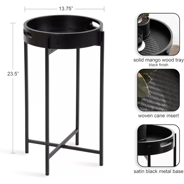 imageKate and Laurel Smita Transitional Round Accent Tray Magnetic Removable Top for a TV Table for Eating 14x14x24 Black