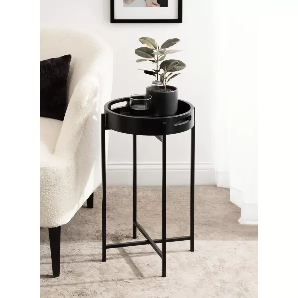 imageKate and Laurel Smita Transitional Round Accent Tray Magnetic Removable Top for a TV Table for Eating 14x14x24 Black