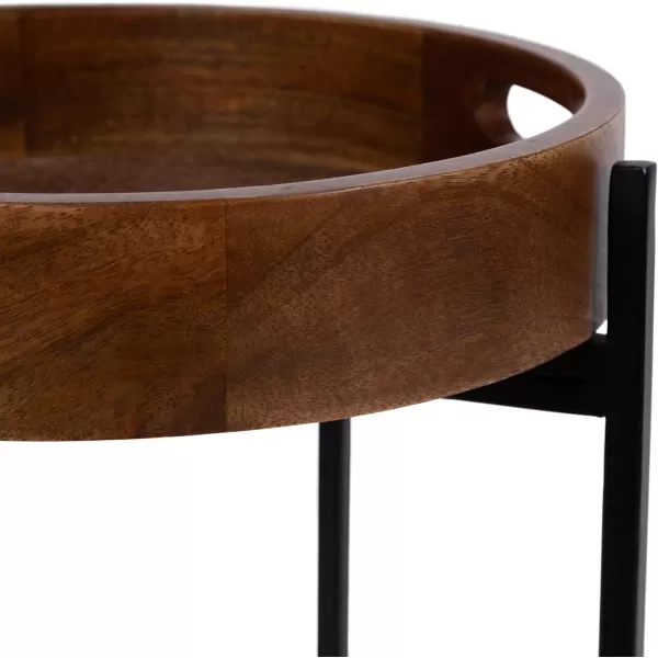 imageKate and Laurel Smita Transitional Round Accent Tray Magnetic Removable Top for a TV Table for Eating 14x14x24 Walnut BrownBlack