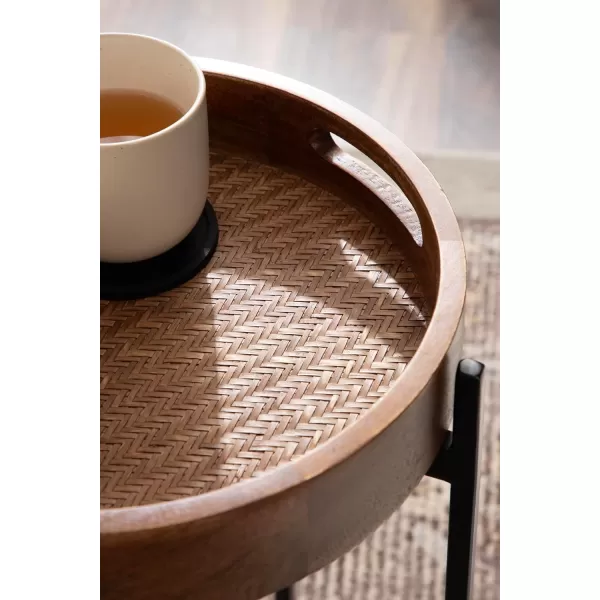 imageKate and Laurel Smita Transitional Round Accent Tray Magnetic Removable Top for a TV Table for Eating 14x14x24 Walnut BrownBlack