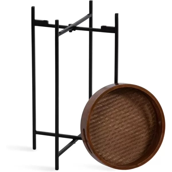 imageKate and Laurel Smita Transitional Round Accent Tray Magnetic Removable Top for a TV Table for Eating 14x14x24 Walnut BrownBlack