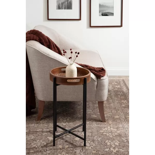 imageKate and Laurel Smita Transitional Round Accent Tray Magnetic Removable Top for a TV Table for Eating 14x14x24 Walnut BrownBlack