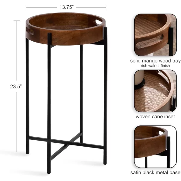 imageKate and Laurel Smita Transitional Round Accent Tray Magnetic Removable Top for a TV Table for Eating 14x14x24 Walnut BrownBlack