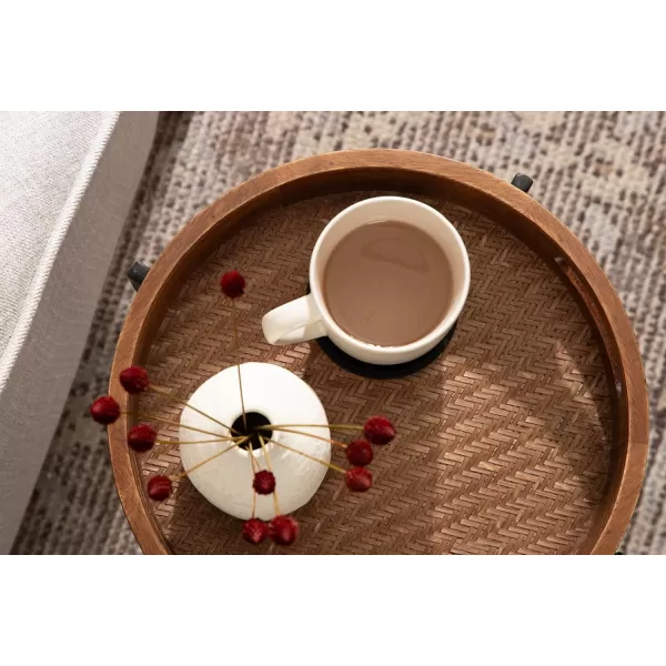 imageKate and Laurel Smita Transitional Round Accent Tray Magnetic Removable Top for a TV Table for Eating 14x14x24 Walnut BrownBlack