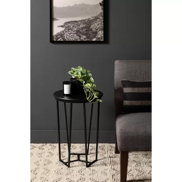 imageKate and Laurel Solvay Modern Glam Round Side Table with Premium Natural Tabletop and Metal Base 16x16x24 Walnut BrownGoldBlack