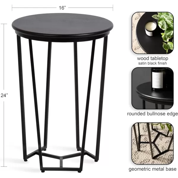 imageKate and Laurel Solvay Modern Glam Round Side Table with Premium Natural Tabletop and Metal Base 16x16x24 Walnut BrownGoldBlack
