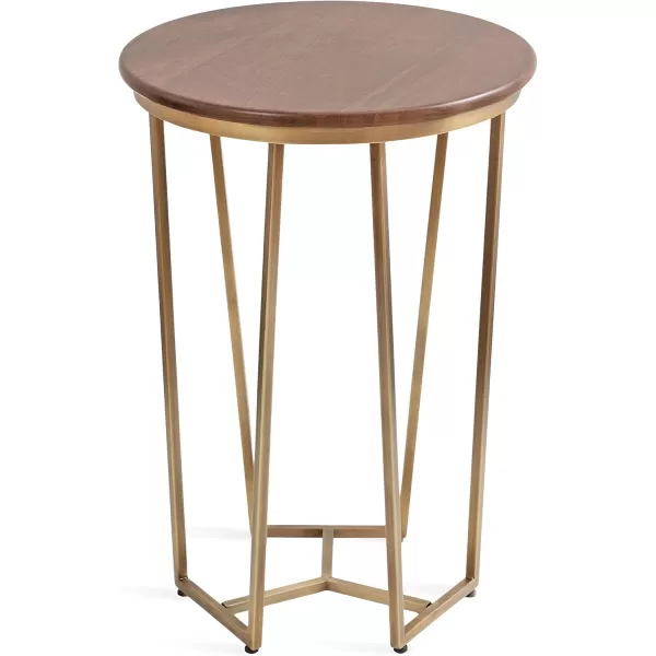 imageKate and Laurel Solvay Modern Glam Round Side Table with Premium Natural Tabletop and Metal Base 16x16x24 Walnut BrownGoldWalnut BrownGold