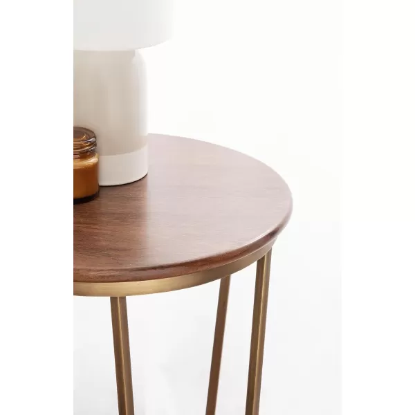 imageKate and Laurel Solvay Modern Glam Round Side Table with Premium Natural Tabletop and Metal Base 16x16x24 Walnut BrownGoldWalnut BrownGold
