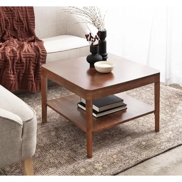 imageKate and Laurel Talcott Transitional Tiered Square Coffee Table for Living Room Decor 26x26x18 NaturalWalnut Brown