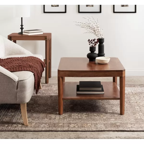 imageKate and Laurel Talcott Transitional Tiered Square Coffee Table for Living Room Decor 26x26x18 NaturalWalnut Brown