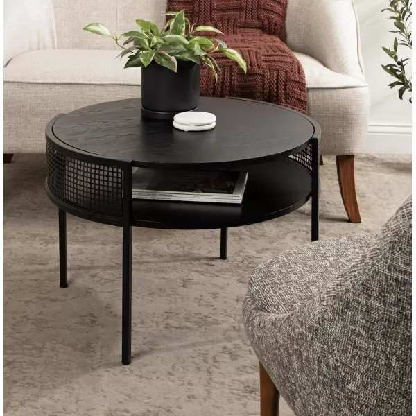 imageKate and Laurel Urso Modern Round Coffee Transitional TwoTier Circle Living Room Table with Storage and Metal Mesh Construction 26 x 25 x 18 Black