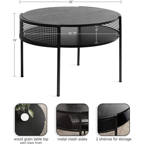 imageKate and Laurel Urso Modern Round Coffee Transitional TwoTier Circle Living Room Table with Storage and Metal Mesh Construction 26 x 25 x 18 Black