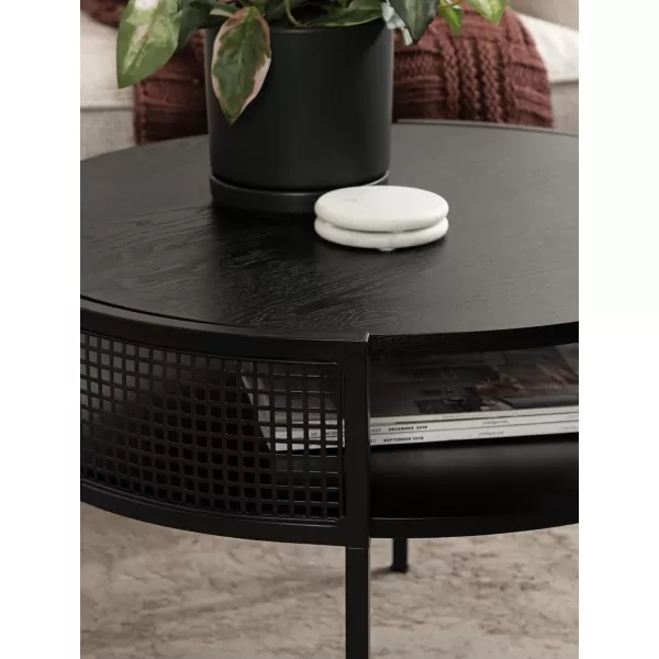 imageKate and Laurel Urso Modern Round Coffee Transitional TwoTier Circle Living Room Table with Storage and Metal Mesh Construction 26 x 25 x 18 Black
