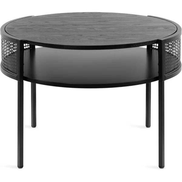 imageKate and Laurel Urso Modern Round Coffee Transitional TwoTier Circle Living Room Table with Storage and Metal Mesh Construction 26 x 25 x 18 Black