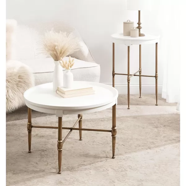 imageKate and Laurel Valdi Modern Round Coffee Table 26 x 26 x 19 White and Antique Gold Glam Circle Living Room Table with Geometric Metal Base and Raised Edge TabletopWhite