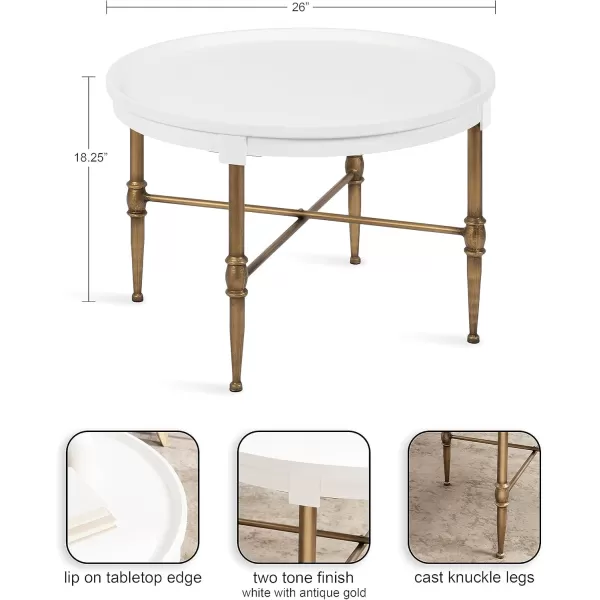 imageKate and Laurel Valdi Modern Round Coffee Table 26 x 26 x 19 White and Antique Gold Glam Circle Living Room Table with Geometric Metal Base and Raised Edge TabletopWhite