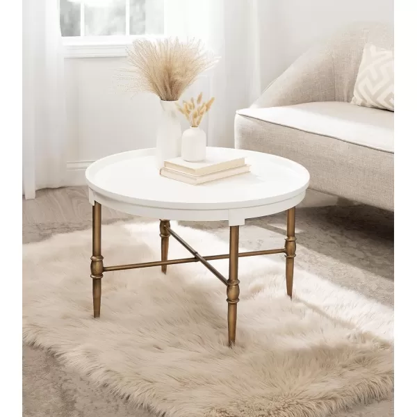 imageKate and Laurel Valdi Modern Round Coffee Table 26 x 26 x 19 White and Antique Gold Glam Circle Living Room Table with Geometric Metal Base and Raised Edge TabletopWhite