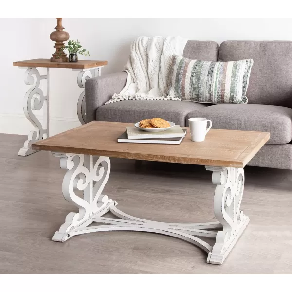 imageKate and Laurel Wyldwood Rustic Carved Coffee Table 38quot x 23quot x 18quot Distressed Brown and White FarmhouseInspired Living Room Decor