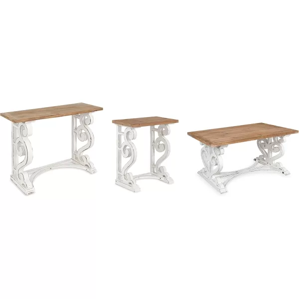 imageKate and Laurel Wyldwood Rustic Carved Coffee Table 38quot x 23quot x 18quot Distressed Brown and White FarmhouseInspired Living Room Decor