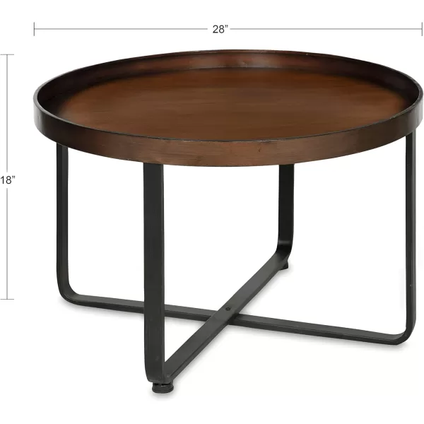 imageKate and Laurel Zabel Modern Farmhouse Round Coffee Table with Black WroughtIron Criss Cross Base and White Oak Finished Wooden InsertBronze