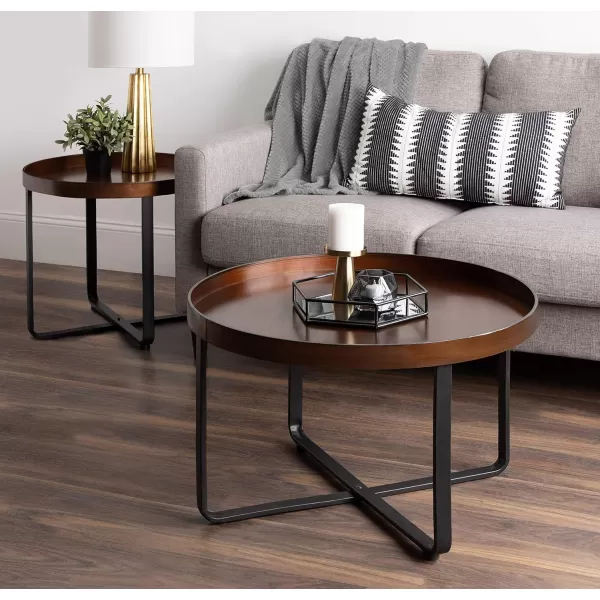 imageKate and Laurel Zabel Modern Farmhouse Round Coffee Table with Black WroughtIron Criss Cross Base and White Oak Finished Wooden InsertBronze
