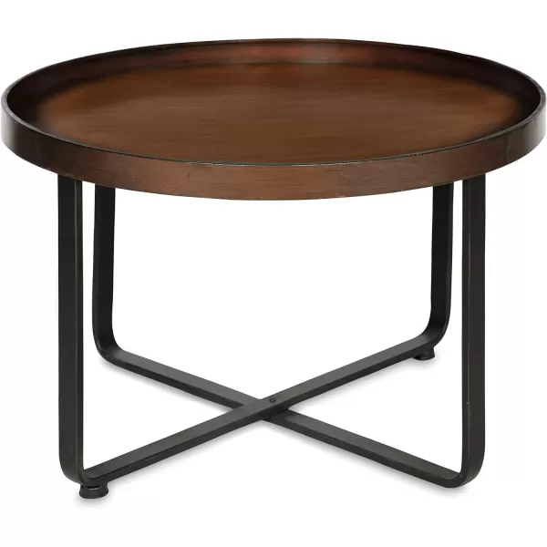 imageKate and Laurel Zabel Modern Farmhouse Round Coffee Table with Black WroughtIron Criss Cross Base and White Oak Finished Wooden InsertBronze