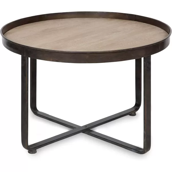 imageKate and Laurel Zabel Modern Farmhouse Round Coffee Table with Black WroughtIron Criss Cross Base and White Oak Finished Wooden InsertNatural