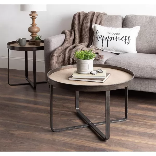 imageKate and Laurel Zabel Modern Farmhouse Round Coffee Table with Black WroughtIron Criss Cross Base and White Oak Finished Wooden InsertNatural